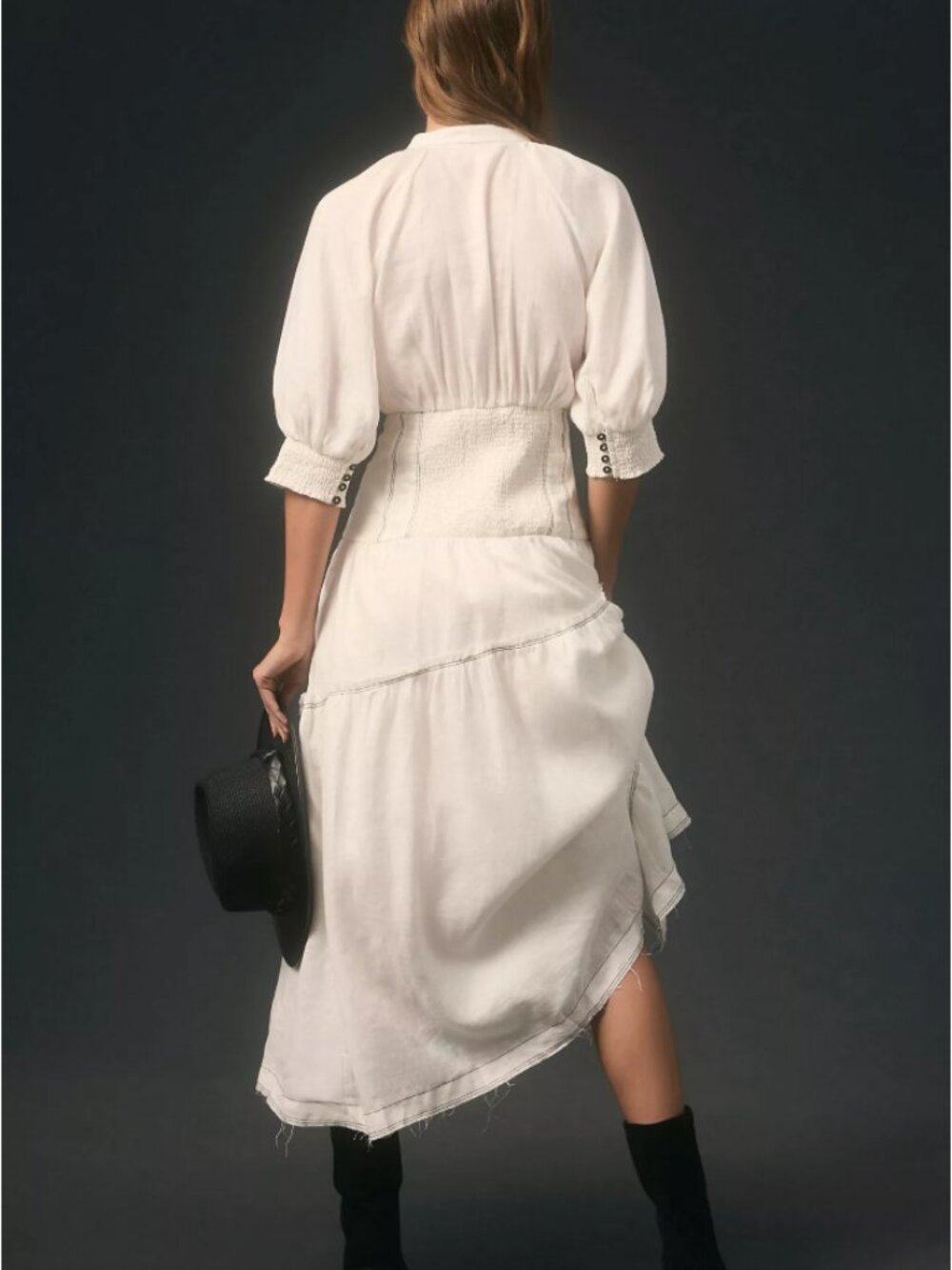 Anthropologie - V-Neck Corset Midi Shirt Dress  - Sz M - Picture 3 of 13